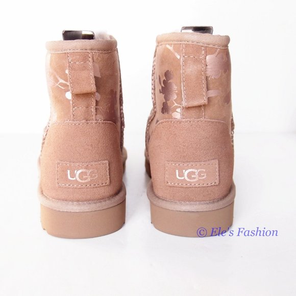 UGG | Shoes | Ugg Classic Mini Floral Foil Chestnut Brown  NIB UGG Classic Mini Floral Foil Suede Leather Boots BROWN US 7 8 AUTHENTIC